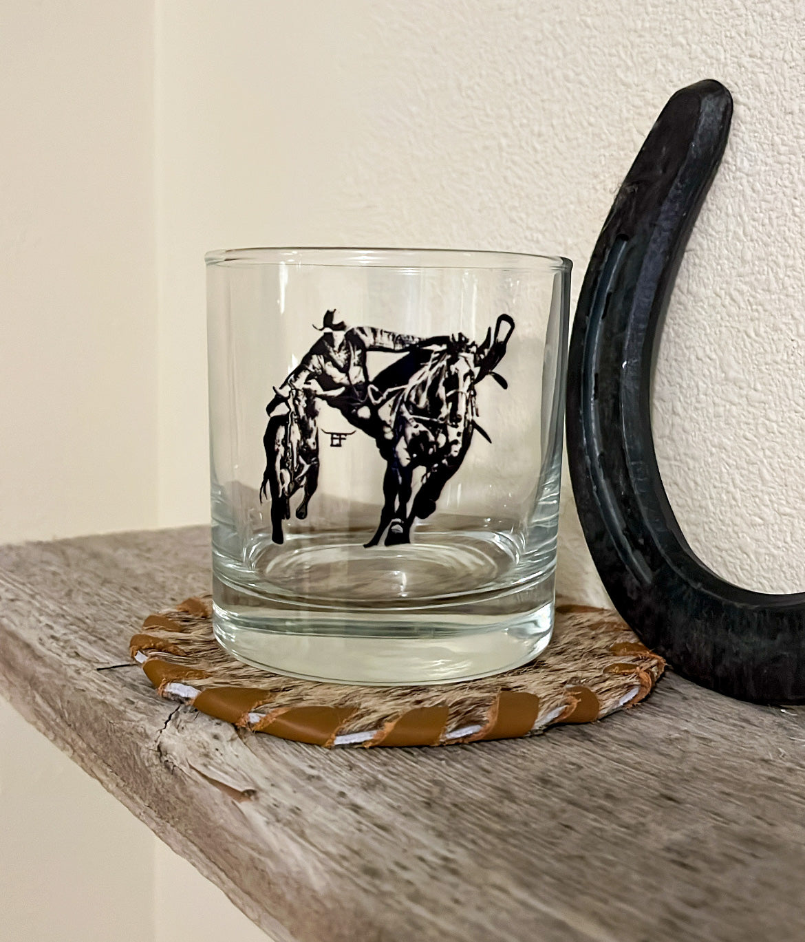 Steer Wrestling Rocks Glass