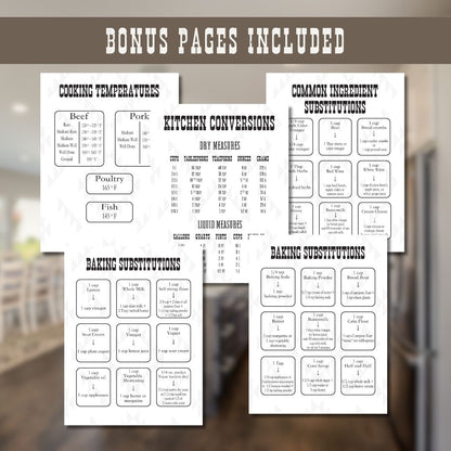 Printable 8.5x11 Blank Recipe Pages - Western Edition - Bonus Pages Included - PDF Format