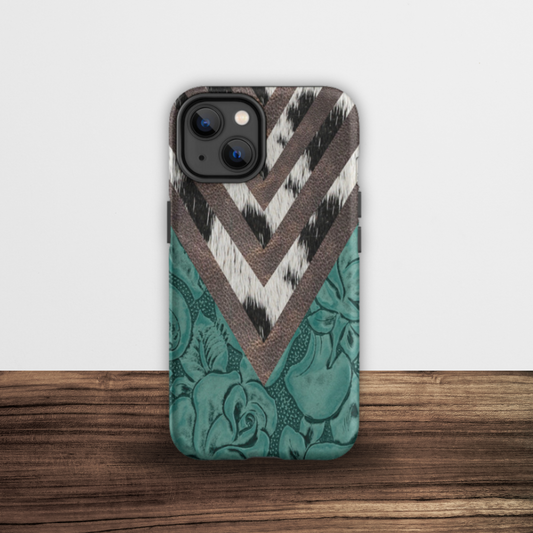 Western Printed Tooled Leather and Cowhide Tough iPhone Case