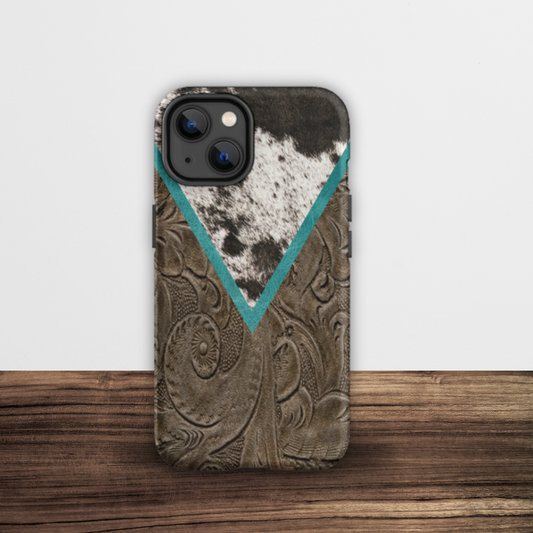 Printed Cowhide and Tooled Leather Tough iPhone Case