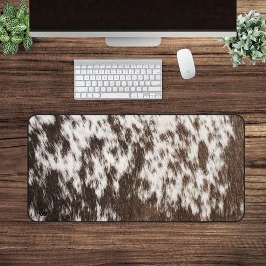 Printed Cowhide Desk Mat - Brown and White