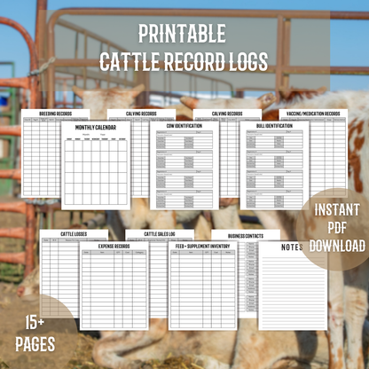 Printable Cattle Record Logs